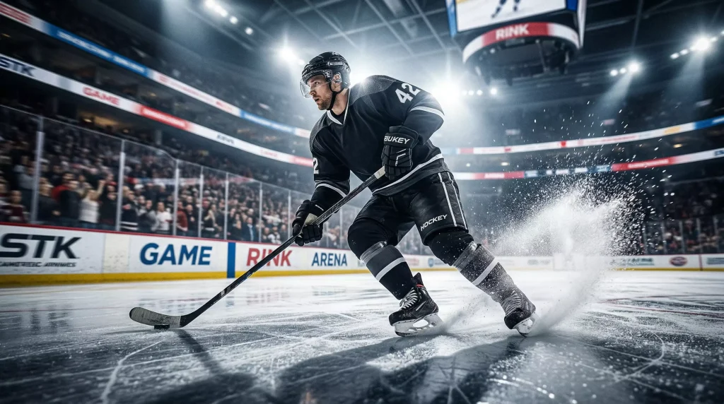Jogador de hóquei no gelo em acção durante um jogo da NHL