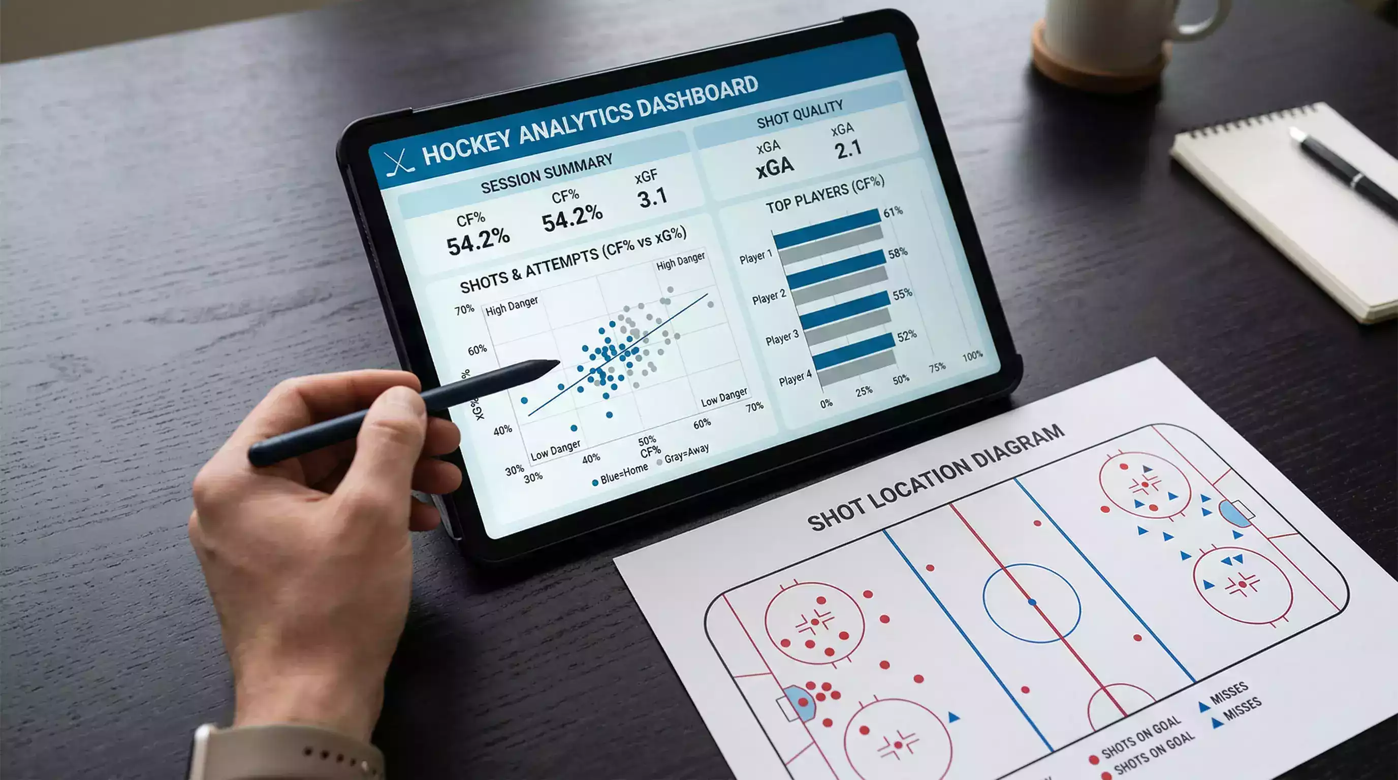 Painel de métricas avançadas NHL com dados de Corsi e Expected Goals